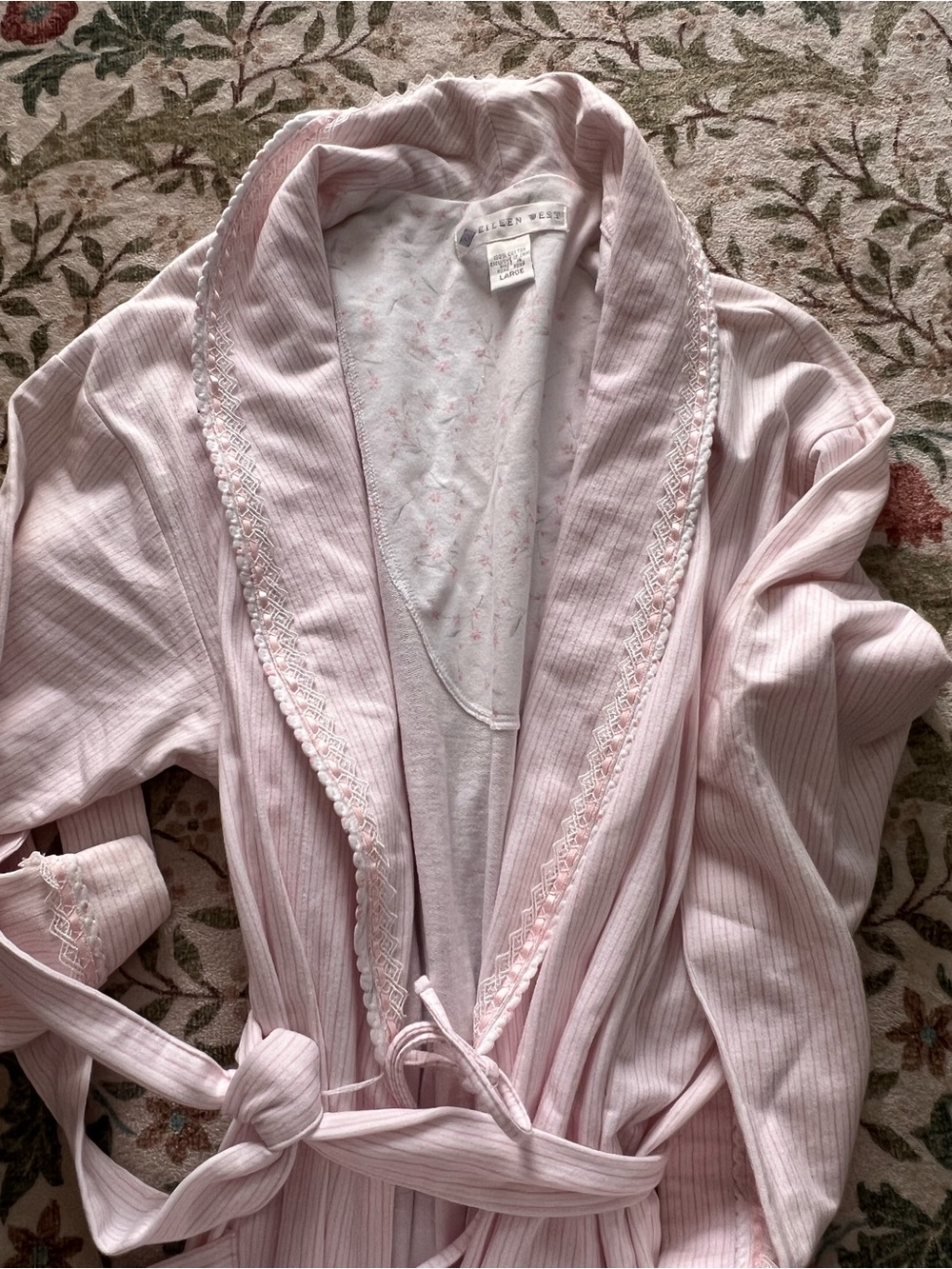 Eileen West Cotton Robe Large Pink Stripe Vintage - Picture 3 of 5